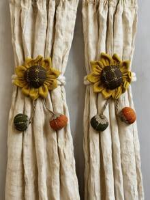 1pc/2 Pcs Exquisite Curtain Ties With Small Imitation Pearls, Pumpkin Flowers, And Sunflowers, Adjustable Curtain Lacing For Bedroom And Living Room Home Decor