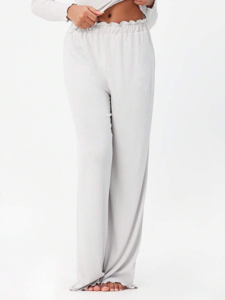 BABYPHAT Women's Ribbed Knit Wide Leg Lounge Pants With Elastic Waist Drawstring Comfort Pajama Bottoms Sleep Pants Relaxed Fit Loungewear