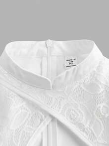 Firerie Kids Tween Girls Lace Puff Sleeve Waist Splice Dress, White, Elegant, Sweet, Cute, Fashion, Versatile, Suitable For Holidays And Parties - White - View 6