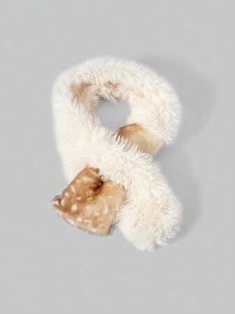 Fairycore 1 pieza Bufanda marrón con estampado de ciervos adorables de estilo Y2K, textura de moda minimalista, adecuada para la escuela, las compras, el transporte, la Navidad y talla grande