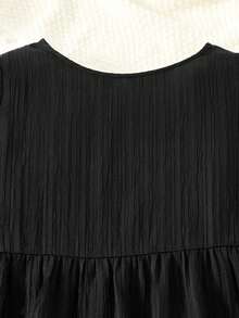 SHEIN 少女款黑色圆领宽松休闲连衣裙 - 黑色 - 查看 4