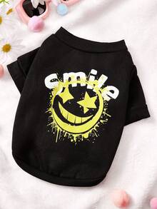 PETSIN 1 Pc Face Letter Printed Pet Black Casual Style Autumn And Winter Thick Warm Pet Clothes - Black - View 1