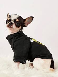 PETSIN 1 Pc Face Letter Printed Pet Black Casual Style Autumn And Winter Thick Warm Pet Clothes - Black - View 2