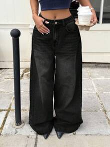 SHEIN Girls' Loose Fit Blue Denim Pants With 3D Bow Design At Waist - Black - View 4