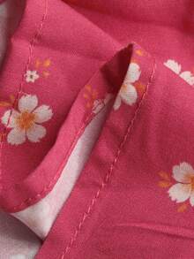 Dazy Plus V-Neck Ditsy Floral Lantern Sleeve Loose A-Line Long Nightgown - Red - View 3