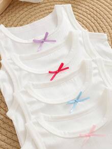 SHEIN 女婴时尚提花针织面料背心套装，多件套，夏季 - 白色 - 查看 5