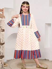 SHEIN 少女休闲圆领短袖连衣裙 - 彩色 - 查看 5