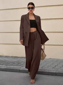 EURMUSE Modischer Pendler-Anzug in Unifarbe aus Jacke und Hose - Braun - Übersicht 3
