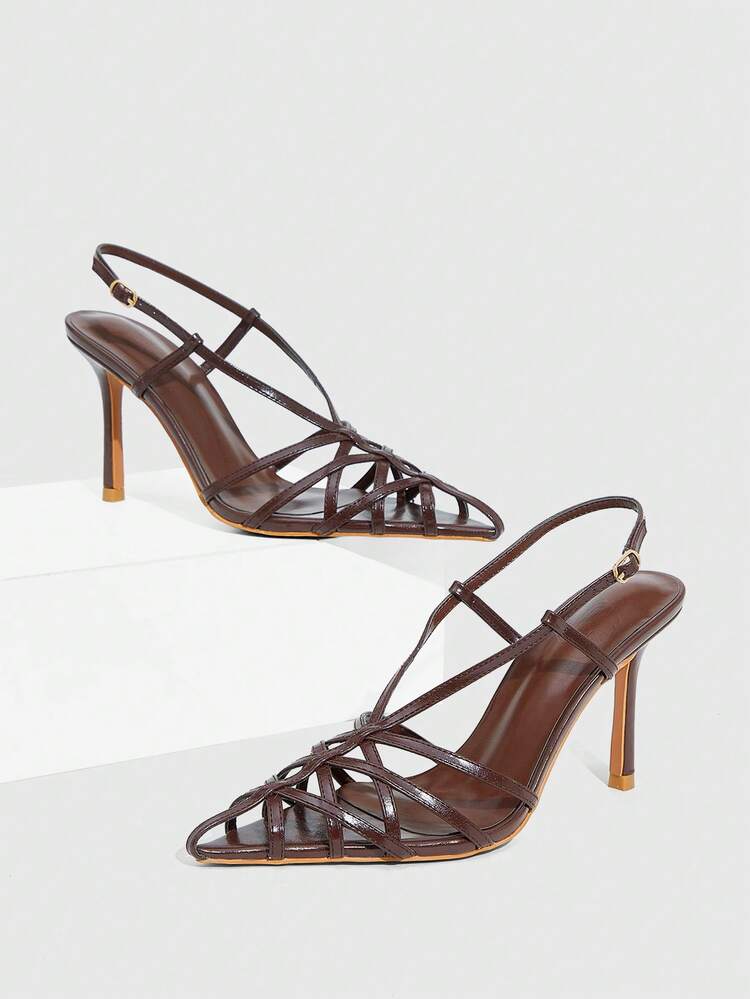 CUCCOO SZL Black Satin Twill & Mesh Patchwork Fashion Sexy Elegant Wedding Season Pointed Toe Strap High Heel Pumps