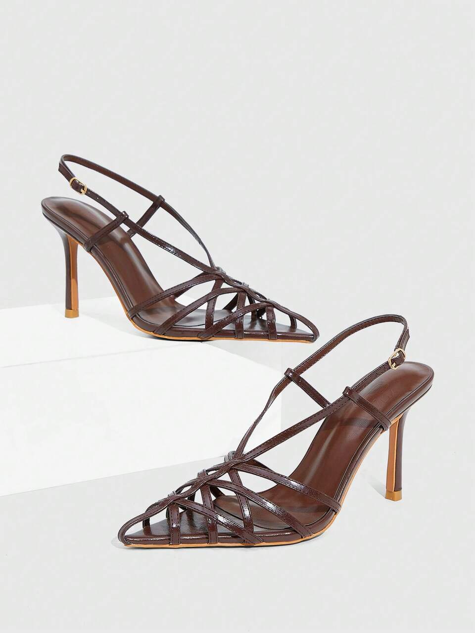 CUCCOO SZL Black Satin Twill & Mesh Patchwork Fashion Sexy Elegant Wedding Season Pointed Toe Strap High Heel Pumps