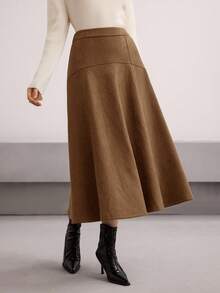 Heiryn Women's Solid Color Versatile Commuter Skirt, Autumn/Winter - Coffee Brown - View 5