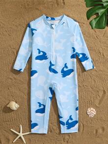 SHEIN Baby Boy Swimwear, One-Piece Swimsuit, Long Sleeve Trousers, Zippered Easy To Put On And Take Off, Knitted Fabric, Cute Turtle Digital Print Seaside Swimsuit, Baby Boy's Seaside Swimsuit Baby Boy Rash Guard Baby Boy Swimsuit Long Sleeve Boy Swimsuit Set Long Sleeve Toddler Long Sleeve Swim Toddler Rash Guard Boy Baby Boy Beach Wear Swimwear For Baby Boys Baby Boy Swimsuit Zipper Ocean Baby Clothes Baby Boy Bamboo Zipper Romper Toddler Zip Up Pajamas Baby Boy Beach Wear Baby Boy Swimsuit Beach Wear For Baby Boys Baby Boy Long Sleeved Swimsuit With Long Pants Ocean Themed Swimsuit For Baby Boys Cute Swimsuit For Baby Boys Kids Swimsuit​ Children's Swimwear - Blue - View 2