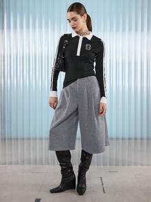 COUREZ 纹理长款修身短裤 / Y2K 春季女装派对外出舒适款 - 淺灰色 - 查看 2