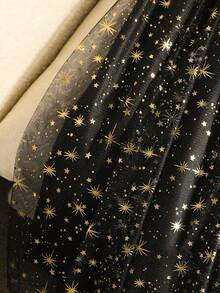 SHEIN 女童彩色亮片网纱半身裙，时尚百搭，适合日常穿着，春秋季 - 黑色 - 查看 3