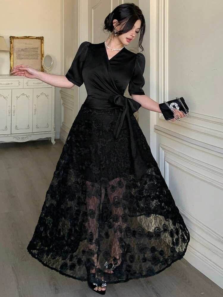 Women's Fashionable Elegant Wrap Tie Long Dress