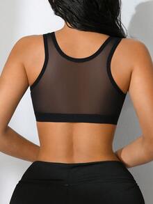 NudeFit Front Closure Wireless Lace Patchwork Bra For Women - Black - View 2