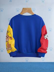 SHEIN | PAW Patrol Young Boy Casual Cartoon Dog Print Crew Neck Loose Contrast Color Patchwork Knit Outdoor Sweatshirt - Royal Blue - View 2