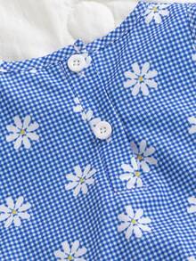 SHEIN Vintaside Kids 两件套女婴夏季时尚简约可爱套装，蓝白格纹上衣饰有蝴蝶结，搭配同款格纹长裤，适合户外、上学、旅行穿着。 - 藍色 - 查看 6