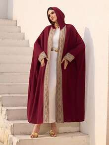 Al Najma 女士保守阿拉伯式连帽罩袍 - 紅色 - 查看 6