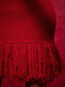 NYA SZN Đầm ngắn tay cổ lọ cổ đổ tua rua ôm sát cơ thể, thích hợp cho lễ hội, kỳ nghỉ, mùa đông, xuân, hè, màu đỏ, sự kiện, tiệc tùng, sang trọng, chất liệu dệt kim, dệt gân, dáng ngắn cho nữ. - Đỏ - Xem 4