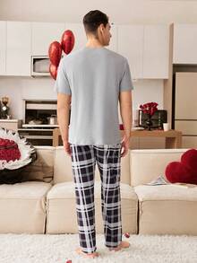 CoupledUp 熊图案格子印花男士休闲睡衣套装 - 灰色 - 查看 3