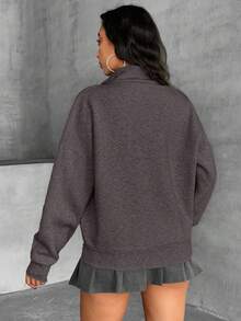 74 Chest Embroidered Snow Melange Zipper Detailed Sweatshirt