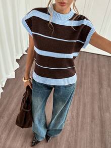 Siren Gaze Women's Striped Knit Loose Casual Short Sleeve Crew Neck Top Summer