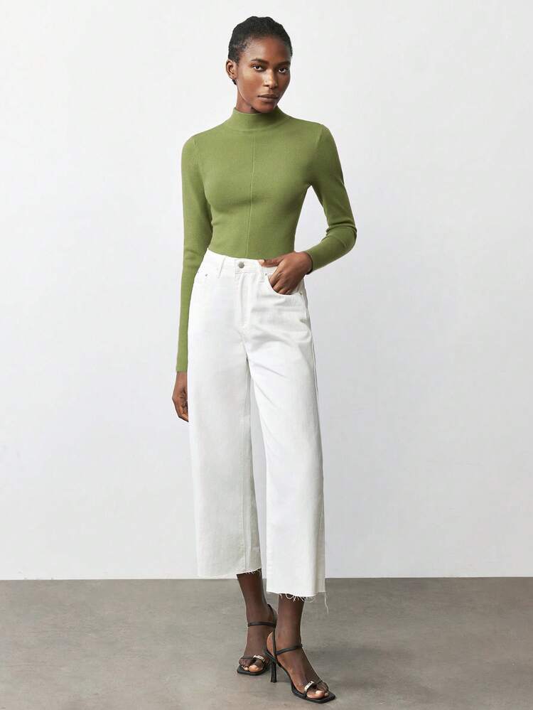 SHEIN Maija Damski sweter w jednolitym kolorze, dopasowany w talii, z wysokim kołnierzem i długim rękawem, minimalistyczny, szykowny i elegancki, odpowiedni na dojazdy do pracy, biznesowy casual, do biura, na imprezę świąteczną, na Sylwestra, na jesień/zimę