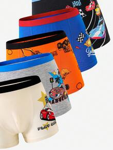 (Random Five Pack)Young Boys Summer Trunks, Colorful Cartoon Vehicle Dinosaur Stars Patterns,Elastic Waist Comfortable Tagless Fit Everyday Gift - Multicolor - View 7