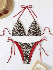 Swim Vcay 2件套女士性感豹纹吊带露背侧系带比基尼套装，2026春夏款 - 彩色 - 查看 2