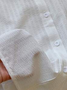 SHEIN EZwear Linen Solid Drop Shoulder Button Front Beach Shirt - White - View 4