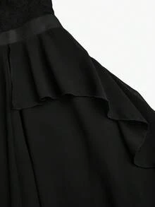 EMERY ROSE Plus Size Chiffon Elegant Lace Patchwork Dress - Black - View 7