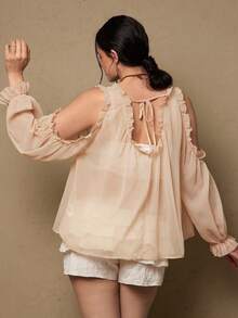 Freevana 大码休闲纯色露肩上衣 - 淡黃色 - 查看 7