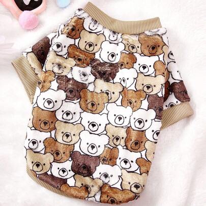 PETSIN 1 Pc Mixed Color Teddy Bear Letter Printed Flannel Pet , Autumn And Winter Thick Warm Pet Clothing