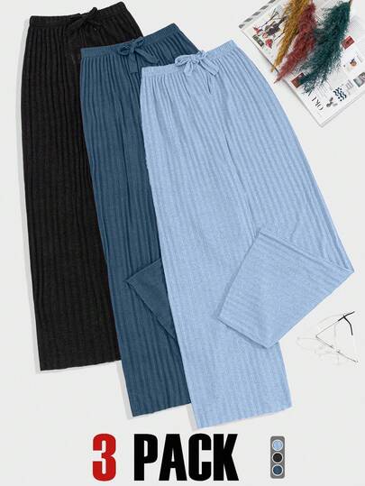 SHEIN Tall Size 100%Cotton 3 Pcs Solid Knit Pant Set