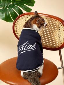 PETSIN 1 Pc Pet Cat And Dog Universal Fashionable English Embroidery Navy Blue Round Neck Casual Handsome Fashion Pullover Fleece Dog Hoodie - Navy Blue - View 5