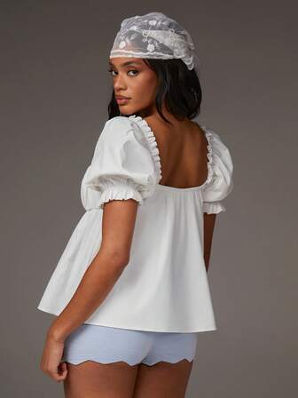 Athîral 女士甜心领泡泡袖系带宽松衬衫