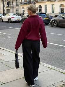 Bethéva Women's Loose Zip-Up Hoodie, Christmas - Burgundy - View 2