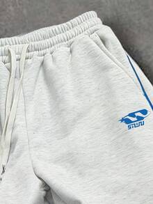 SUMWON Relaxed Fit Sweatpants With Blue Side Stripe Detail Elastic Waistband Drawstring Closure Fleece Material Casual Loungewear Comfort - Light Grey - View 5