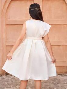 Elegant Satin Midi Dress In Beige, Suitable For Formal Occasions And Celebrations Such As Birthdays, Spring/Summer - Beige - View 2