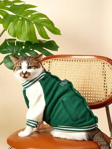 PETSIN 1 Pc Pet Cat Dog Universal Fashion Handsome Green Leisure College Style Baseball Jacket With Velvet Inner Comfortable Pullable Dog Jacket Coat - Green - View 6