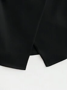 Franclia 一套女士无袖V领系带露脐背心和松紧腰直筒裤，休闲通勤装 - 黑色 - 查看 5