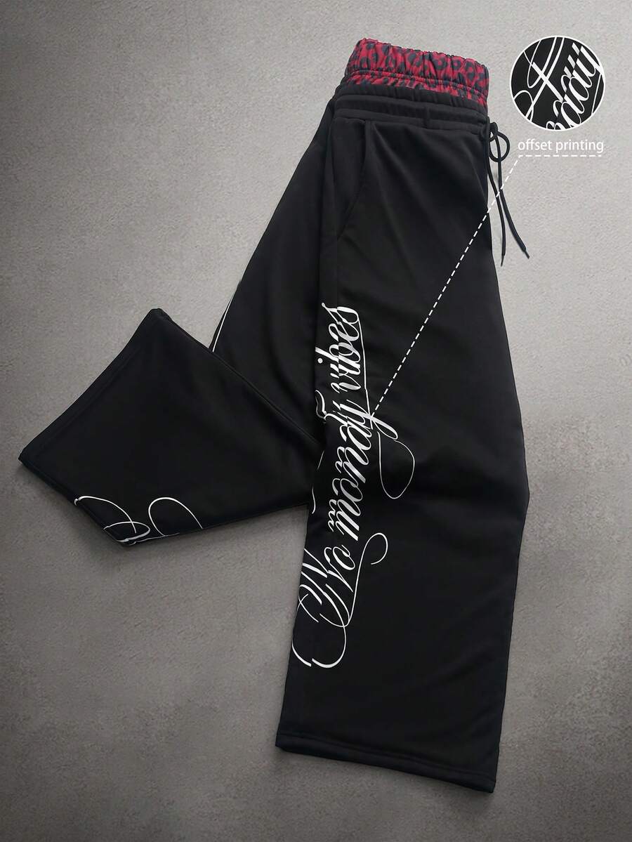 STYNVO Pantalon de survêtement ample et décontracté pour hommes avec cordon de serrage à la taille et poches, imprimé de lettres - Multicolore - Voir 1