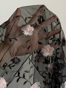 Roveilla Women's New Shiny Lightweight Long Cardigan Dress, Elegant & Romantic, Spring/Summer Dress Modest Black Elegant Dress Curve Black Plus Size Formal Dress Plus Formal Evening Gown Dress Sheer Embroidered Mesh Fabric Patchwork - Pink - View 9