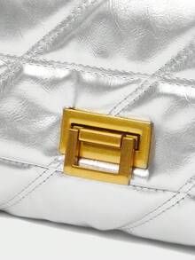 女士时尚百搭纯色经典单肩包，情人节礼物，优雅女士包包，女士高贵奢华包款 - 銀色 - 查看 4