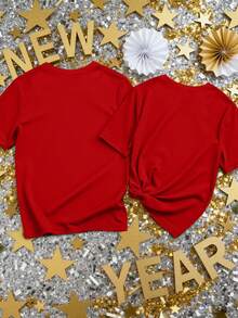 Manfinity Homme Men's Casual 2026 New Year Slogan Print Short Sleeve T-Shirt - Red - View 3