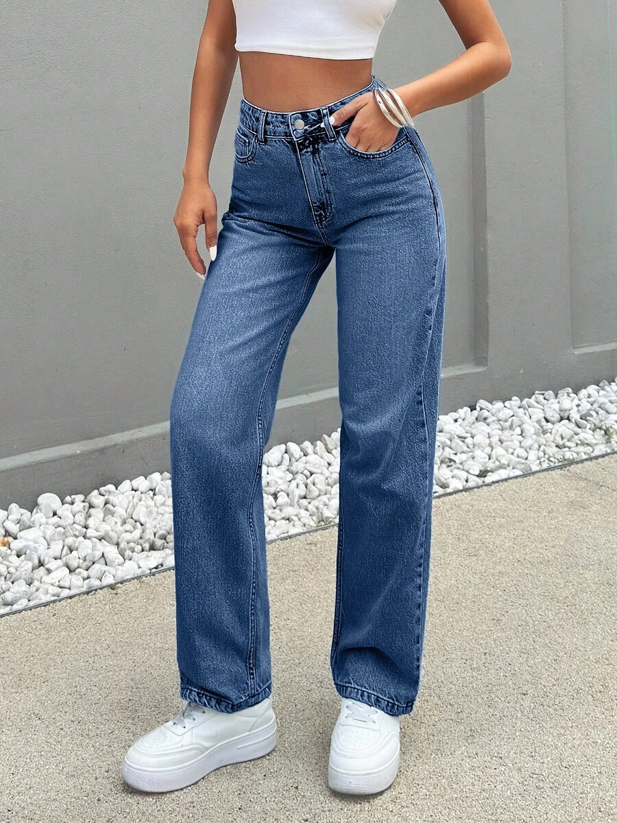 EURMUSE HIGH RISE STRAIGHT CUT LIGHT BLUE JEAN TALL - Light Wash - View 1