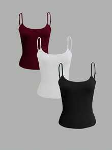 Olithes Women's Solid Color Ribbed Slim Fit Casual Camisole - Multicolor - View 3