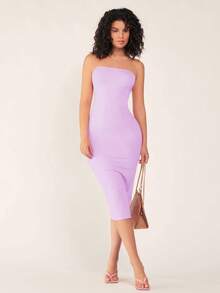 SHEIN BASICS Đầm dự tiệc tối dáng ôm bó sát không dây dành cho nữ - Màu tím - Xem 7