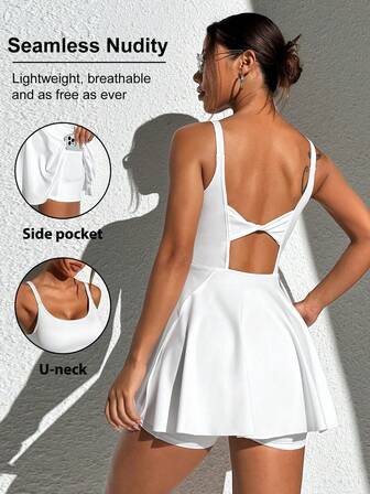 CourtClass Abito da tennis bianco con design a nodo attorcigliato e set di leggings, abito sportivo